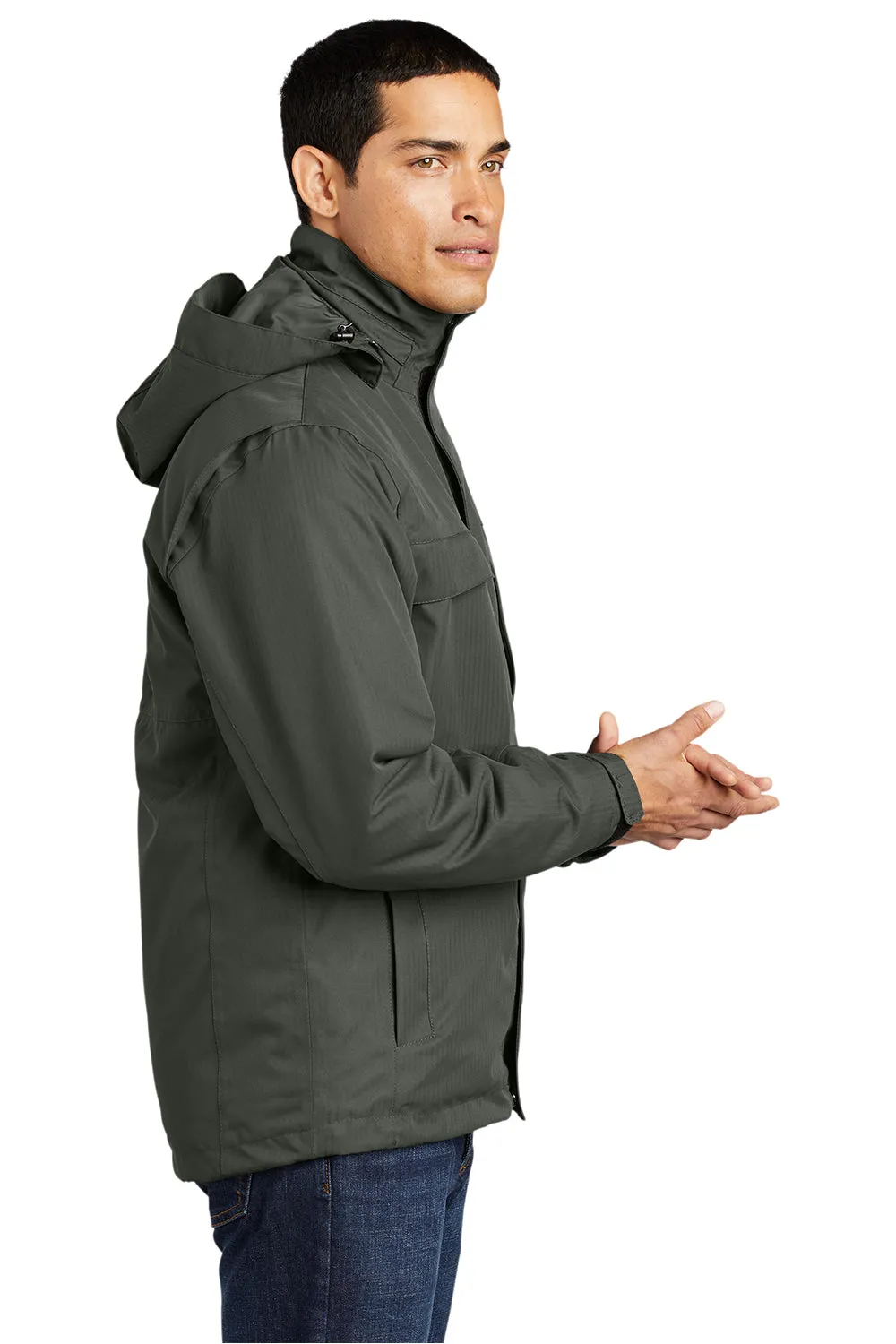 Port Authority Mens Herringbone 3-in-1 Waterproof Full Zip Hooded Jacket - Spruce Green