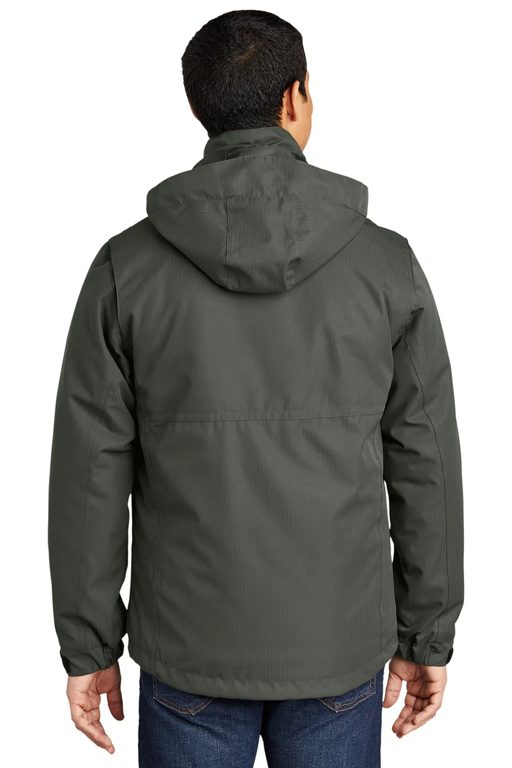 Port Authority Mens Herringbone 3-in-1 Waterproof Full Zip Hooded Jacket - Spruce Green