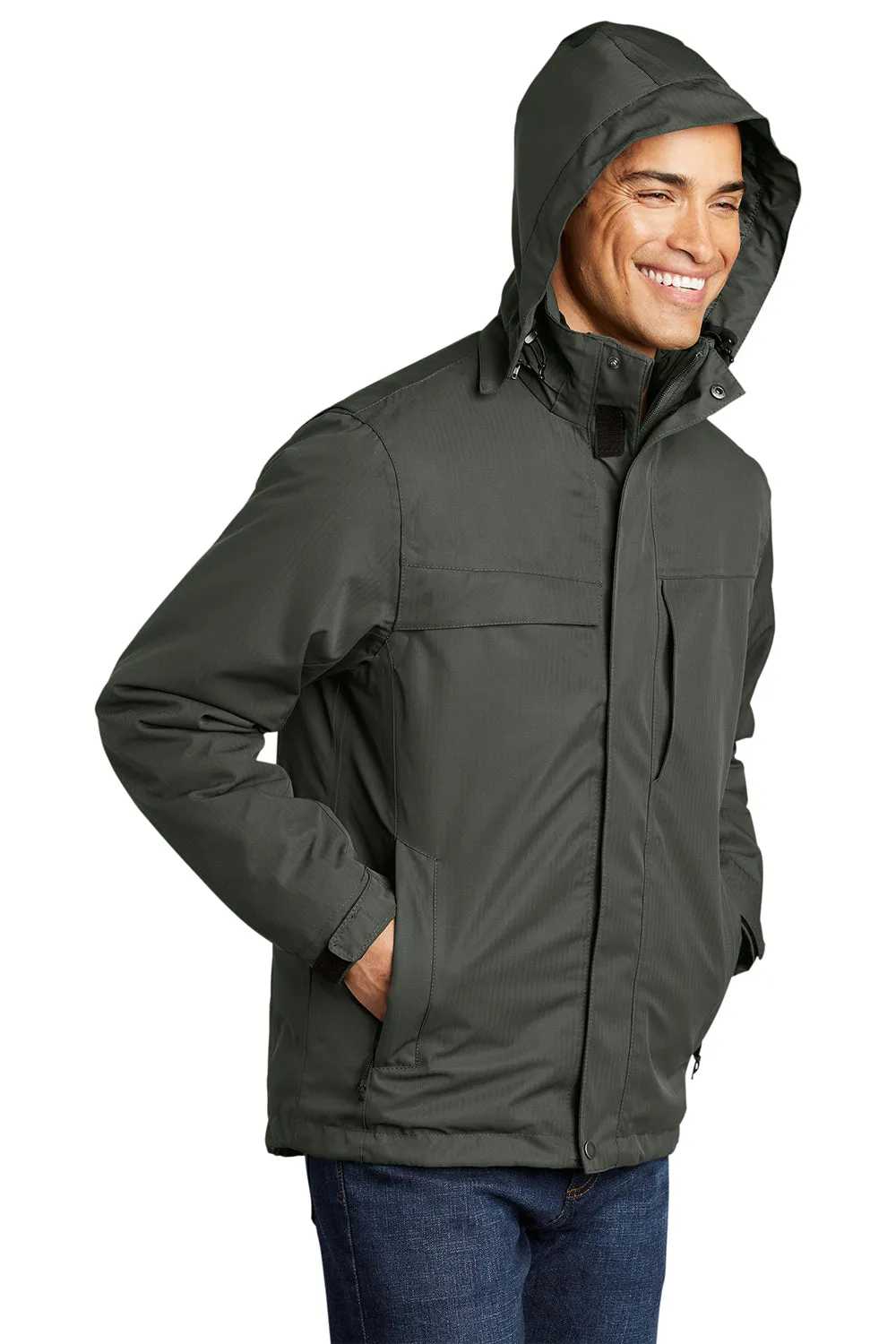 Port Authority Mens Herringbone 3-in-1 Waterproof Full Zip Hooded Jacket - Spruce Green