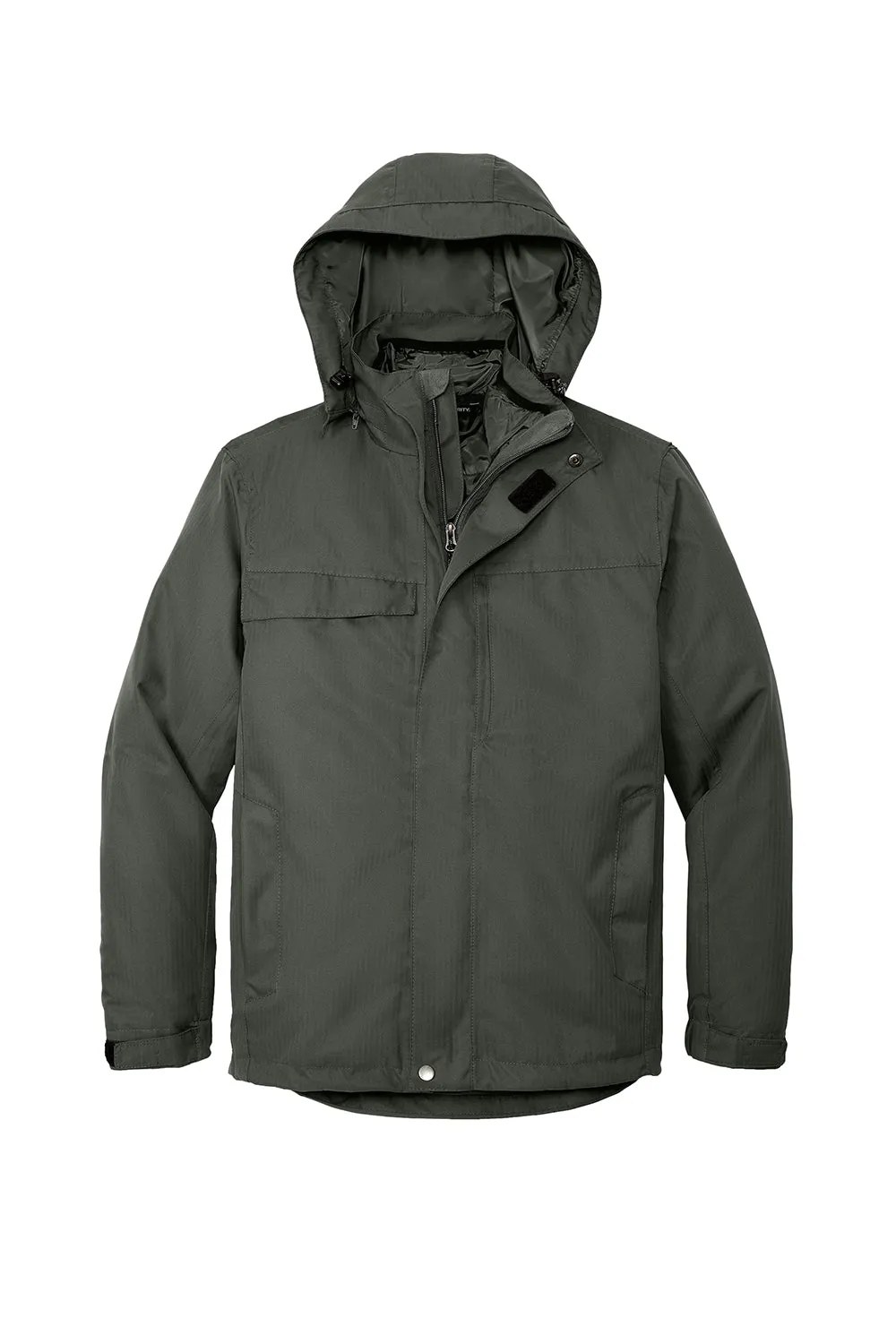 Port Authority Mens Herringbone 3-in-1 Waterproof Full Zip Hooded Jacket - Spruce Green