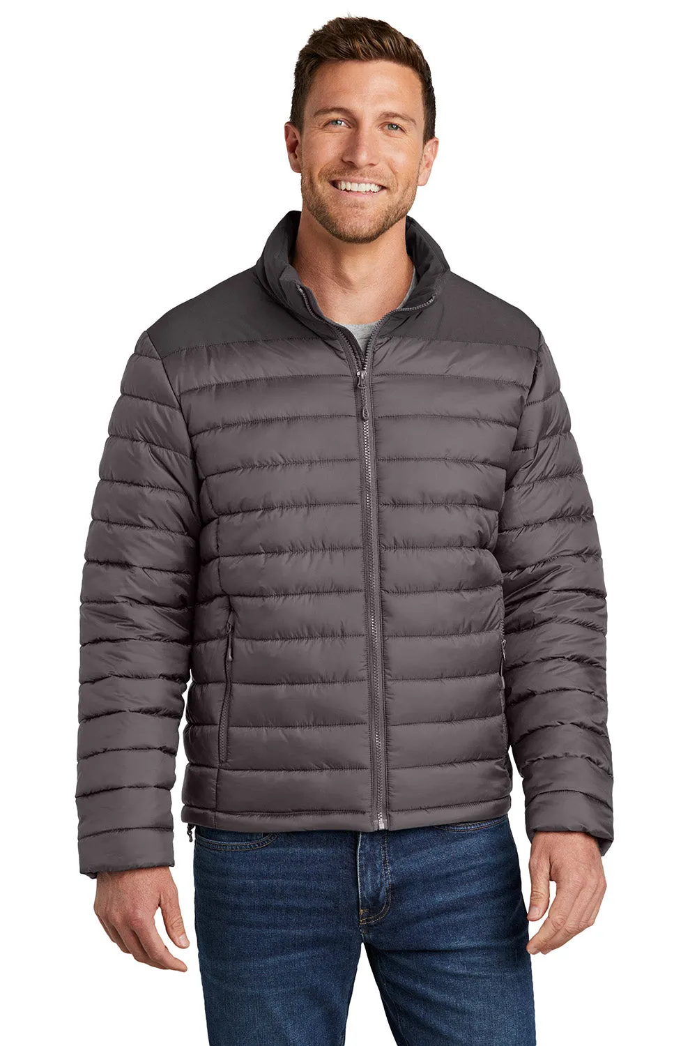 Port Authority Mens Horizon Water Resistant Full Zip Puffy Jacket - Deep Smoke Grey/Smoke Grey