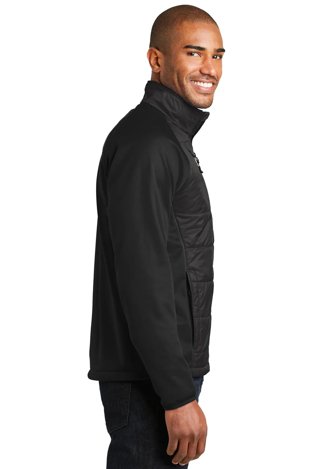 Port Authority Mens Hybrid Wind & Water Resistant Full Zip Jacket - Deep Black