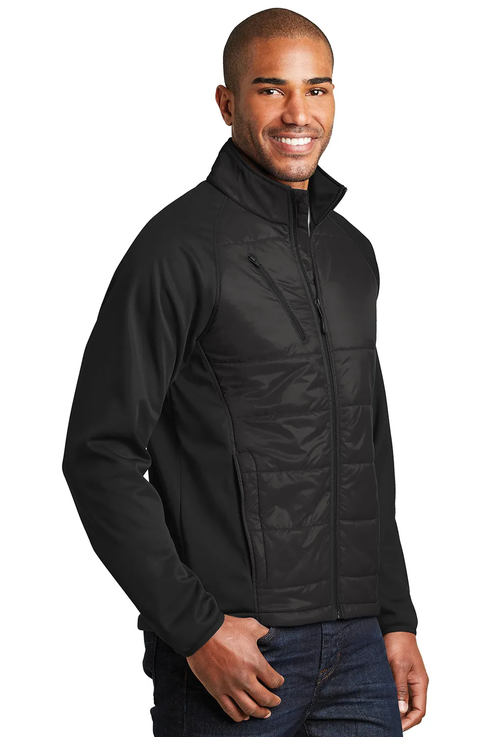 Port Authority Mens Hybrid Wind & Water Resistant Full Zip Jacket - Deep Black