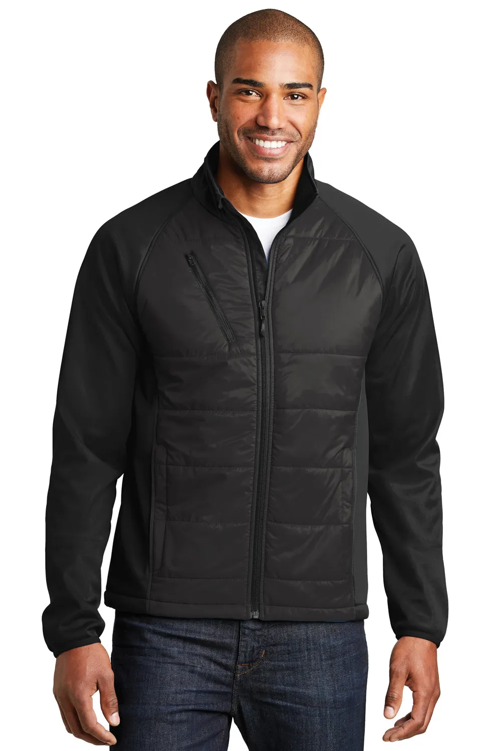 Port Authority Mens Hybrid Wind & Water Resistant Full Zip Jacket - Deep Black