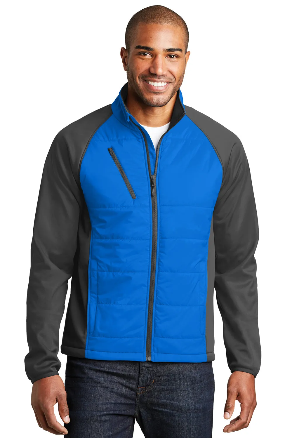 Port Authority Mens Hybrid Wind & Water Resistant Full Zip Jacket - Skydiver Blue/Steel Grey - Closeout