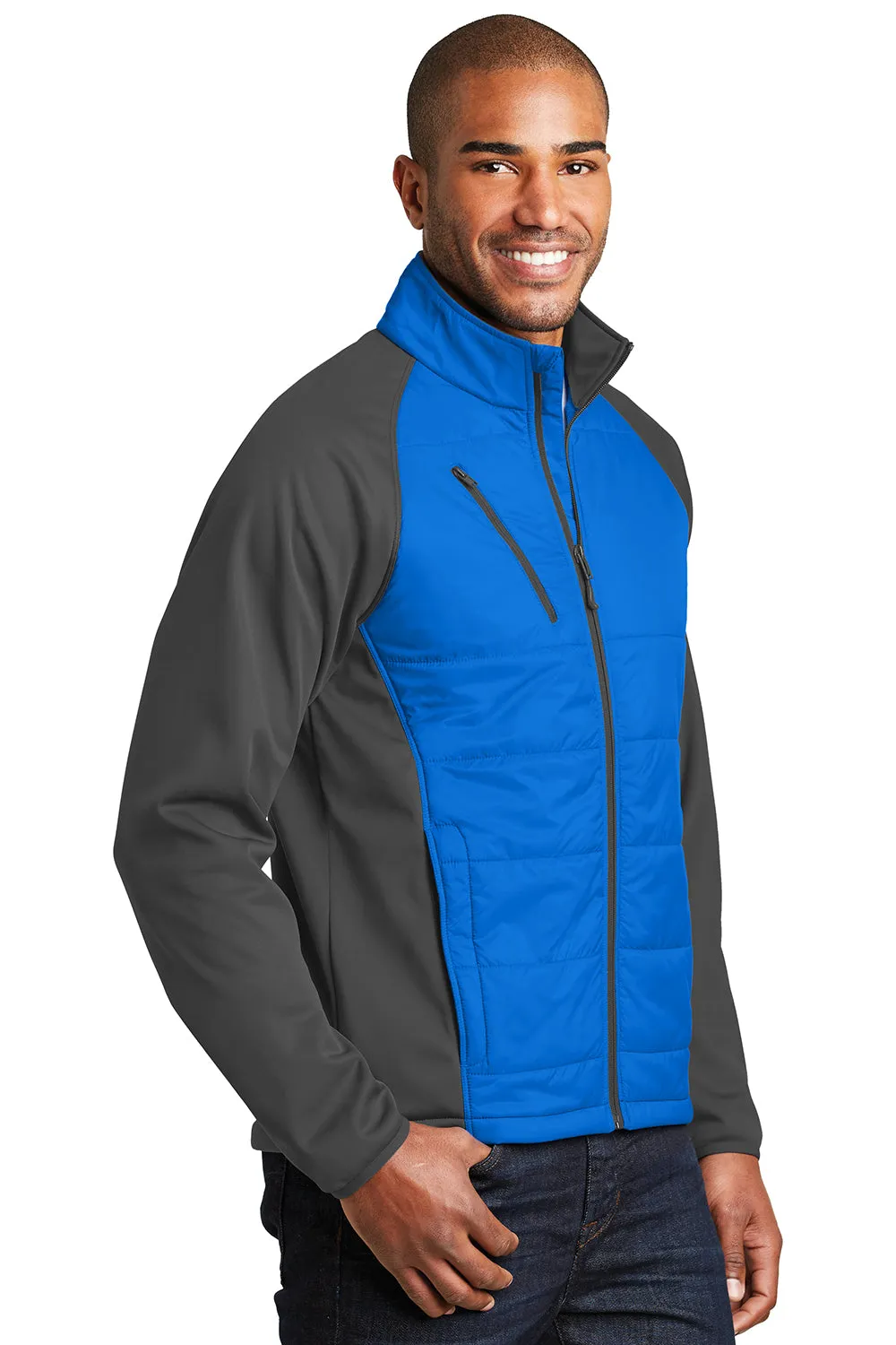 Port Authority Mens Hybrid Wind & Water Resistant Full Zip Jacket - Skydiver Blue/Steel Grey - Closeout