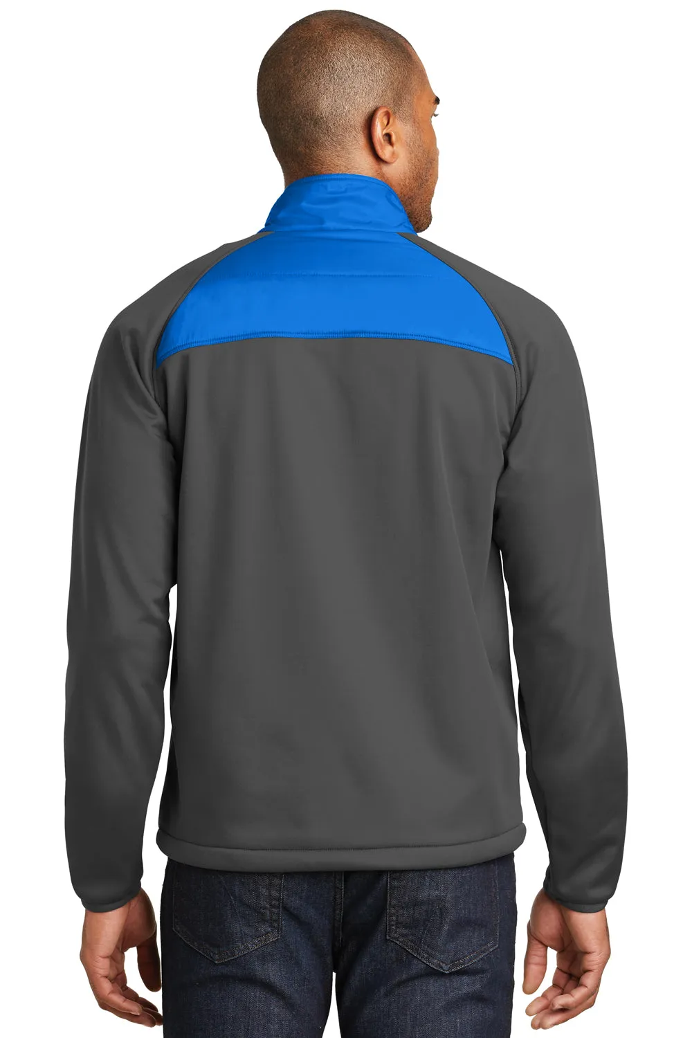 Port Authority Mens Hybrid Wind & Water Resistant Full Zip Jacket - Skydiver Blue/Steel Grey - Closeout