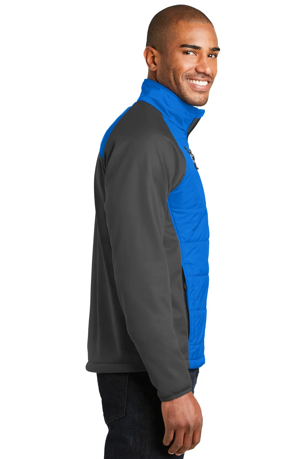 Port Authority Mens Hybrid Wind & Water Resistant Full Zip Jacket - Skydiver Blue/Steel Grey - Closeout