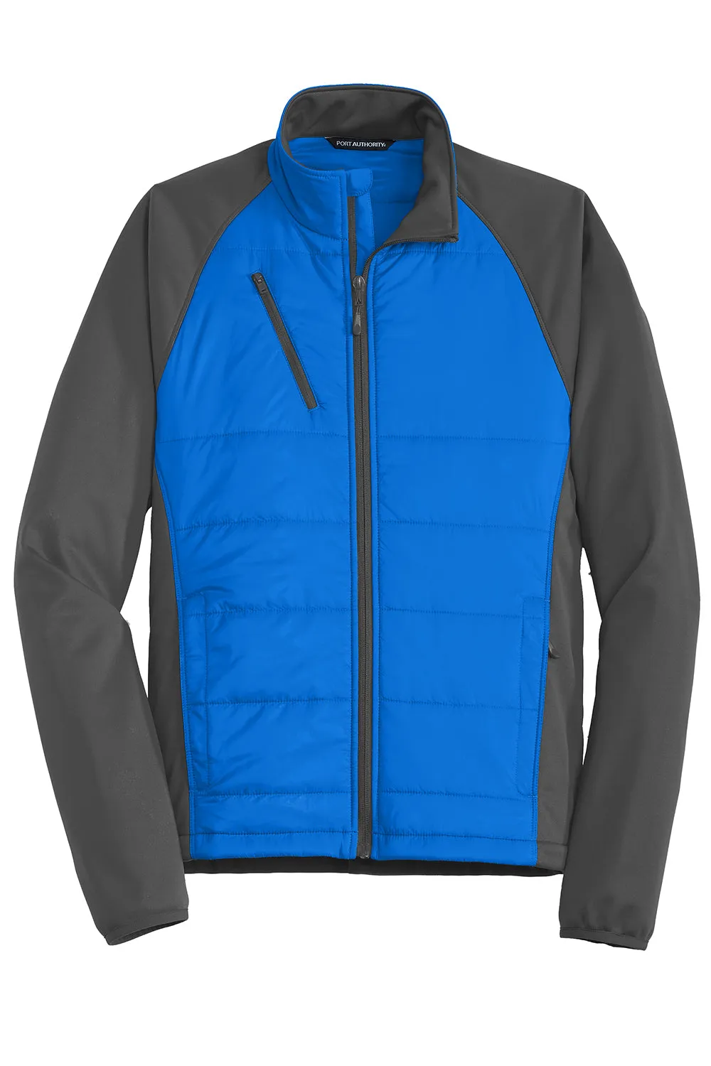 Port Authority Mens Hybrid Wind & Water Resistant Full Zip Jacket - Skydiver Blue/Steel Grey - Closeout