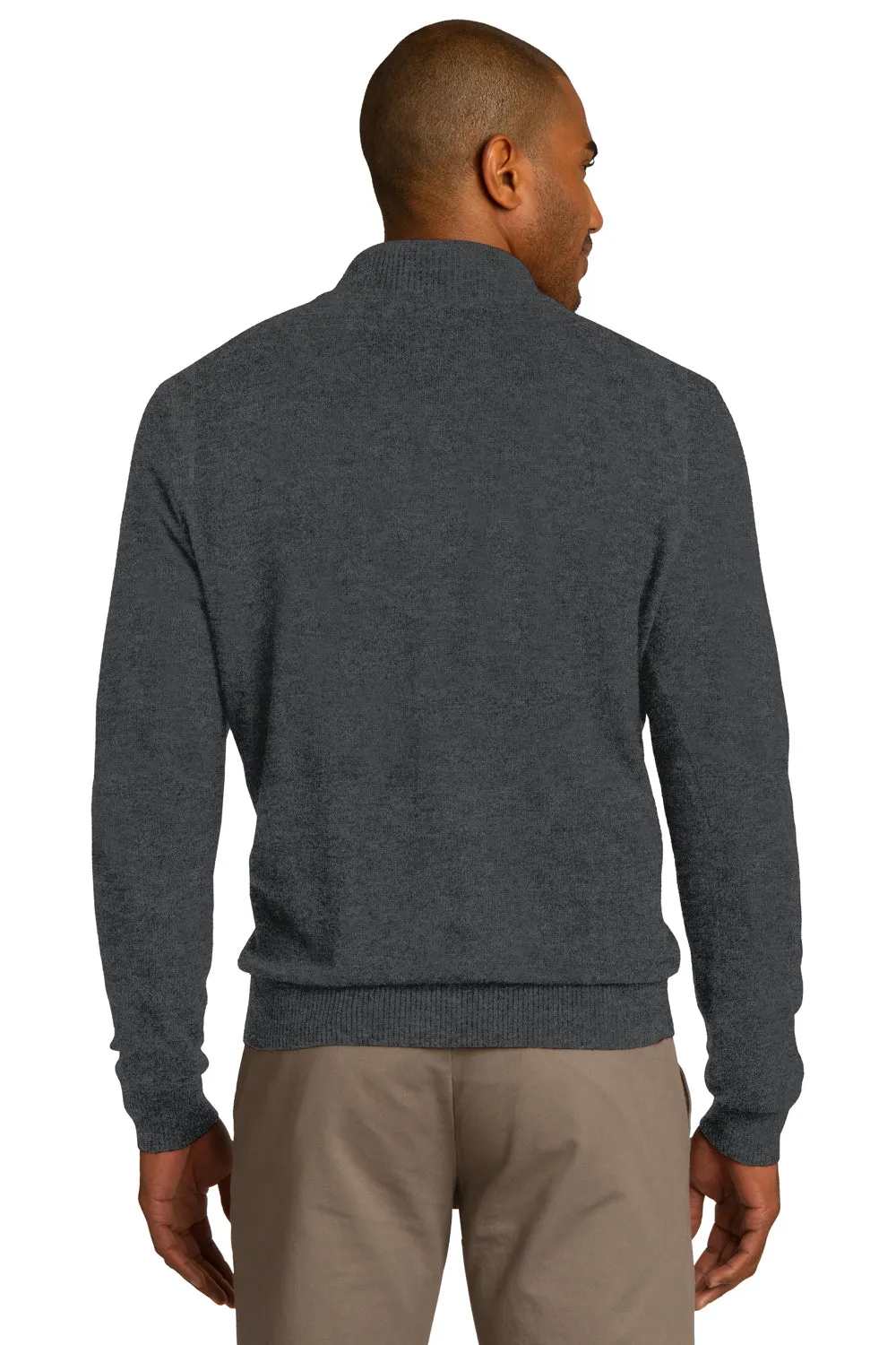 Port Authority Mens Long Sleeve 1/4 Zip Sweater - Heather Charcoal Grey - Closeout