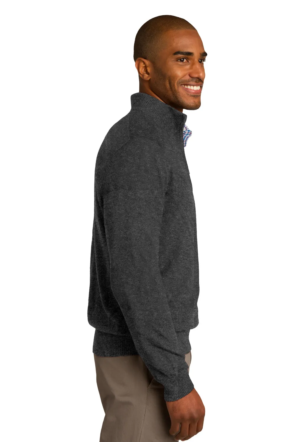 Port Authority Mens Long Sleeve 1/4 Zip Sweater - Heather Charcoal Grey - Closeout