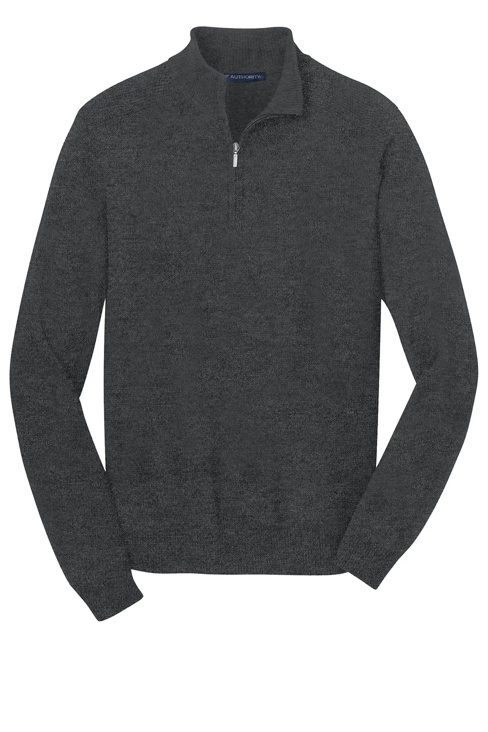 Port Authority Mens Long Sleeve 1/4 Zip Sweater - Heather Charcoal Grey - Closeout