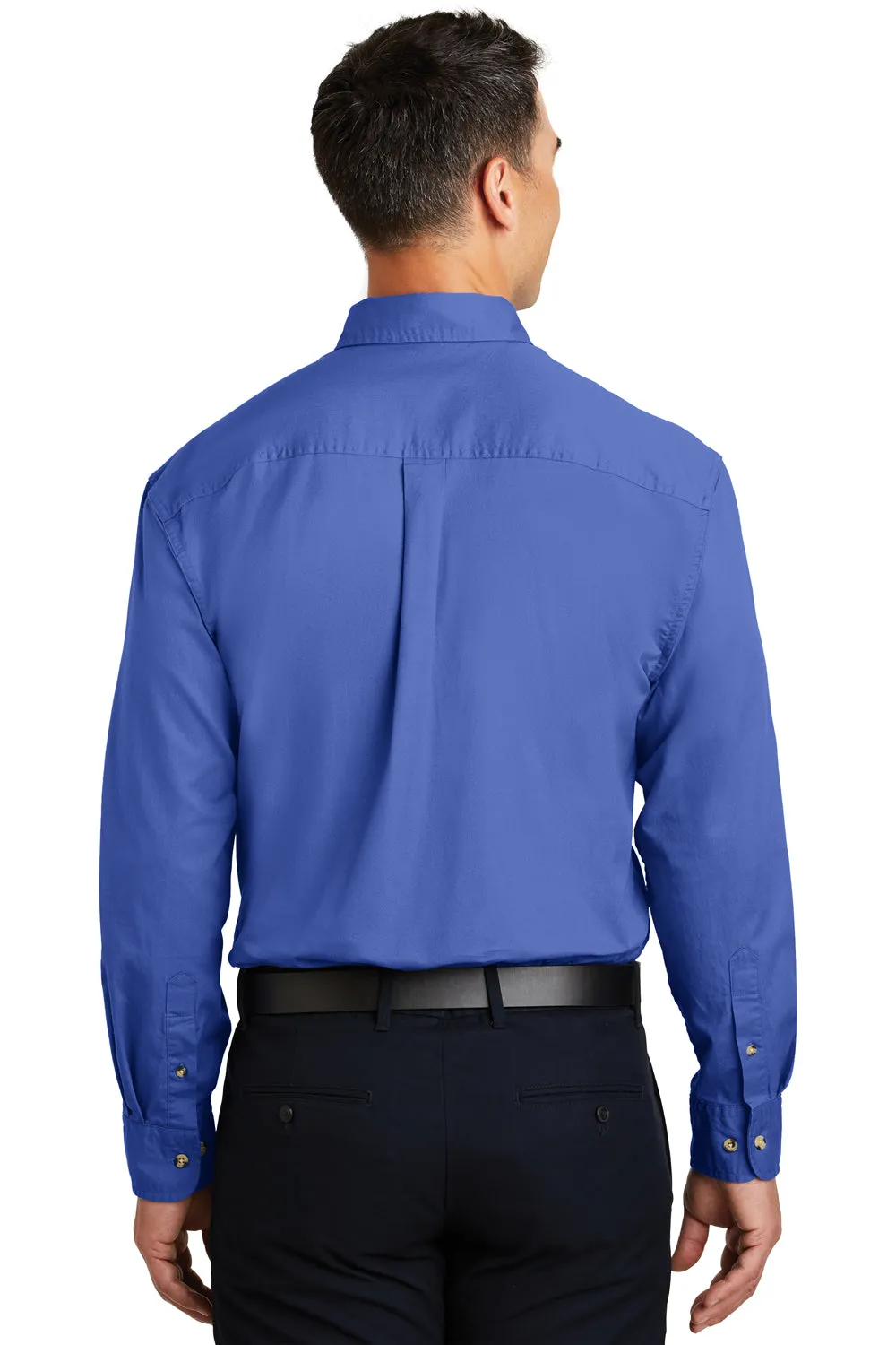 Port Authority Mens Long Sleeve Button Down Shirt w/ Pocket - Faded Blue - Closeout