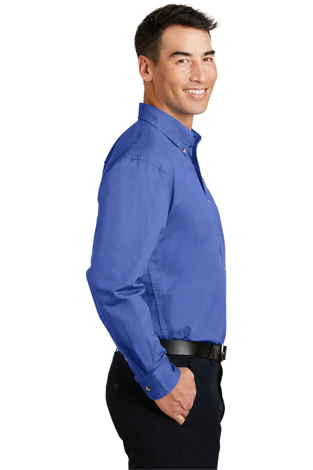 Port Authority Mens Long Sleeve Button Down Shirt w/ Pocket - Faded Blue - Closeout