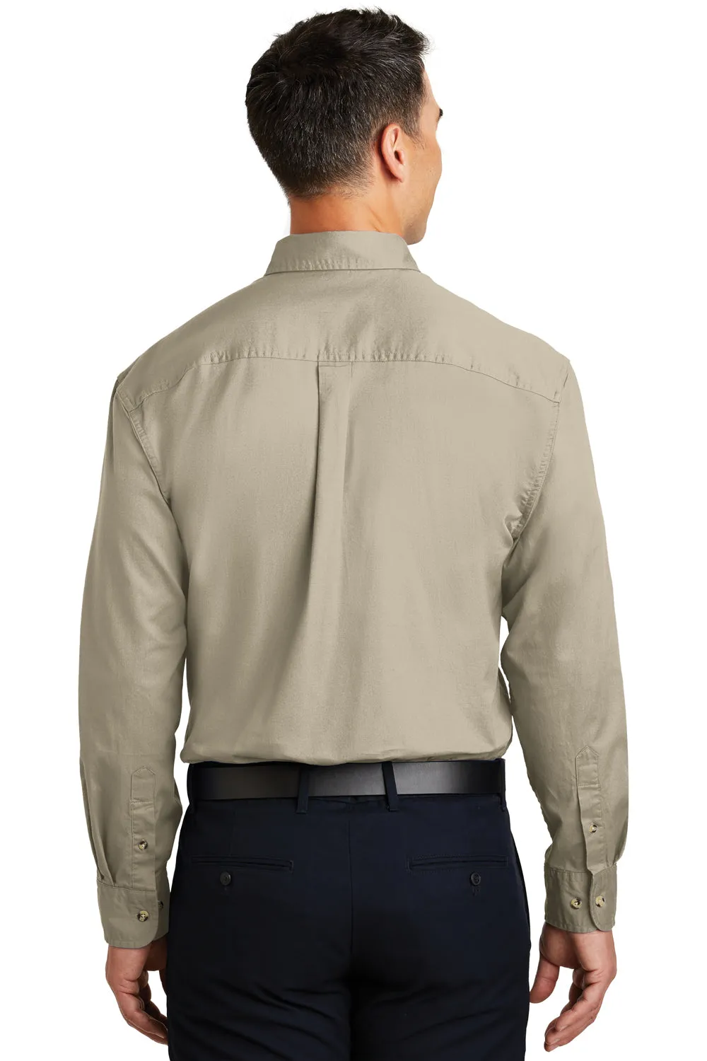 Port Authority Mens Long Sleeve Button Down Shirt w/ Pocket - Stone - Closeout