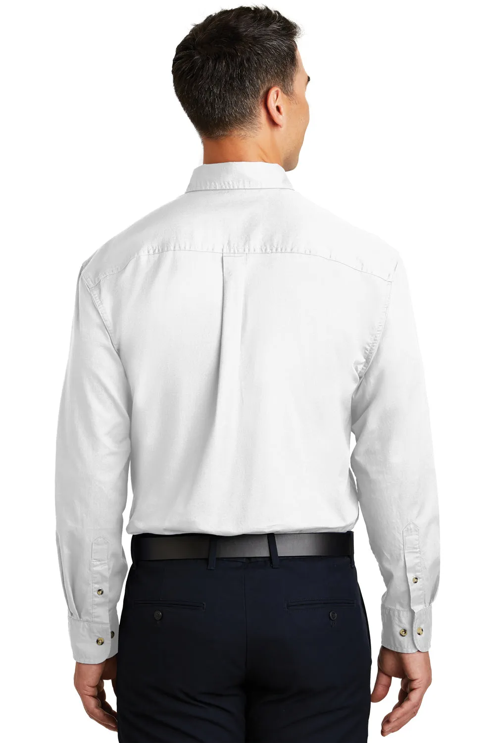 Port Authority Mens Long Sleeve Button Down Shirt w/ Pocket - White - Closeout
