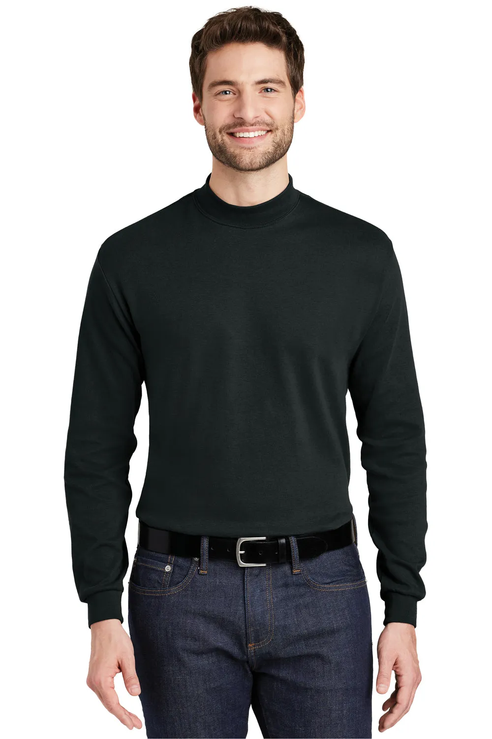 Port Authority Mens Long Sleeve Mock Neck T-Shirt - Black