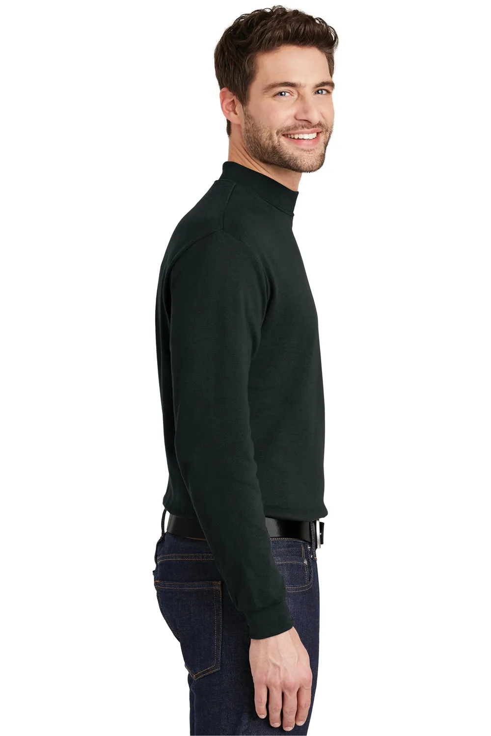 Port Authority Mens Long Sleeve Mock Neck T-Shirt - Black