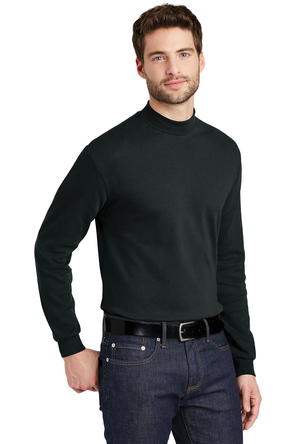 Port Authority Mens Long Sleeve Mock Neck T-Shirt - Black