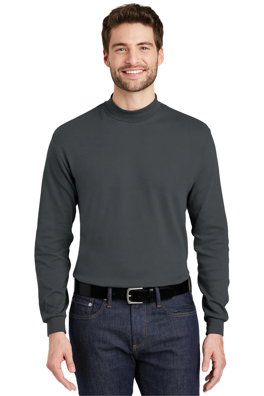 Port Authority Mens Long Sleeve Mock Neck T-Shirt - Steel Grey