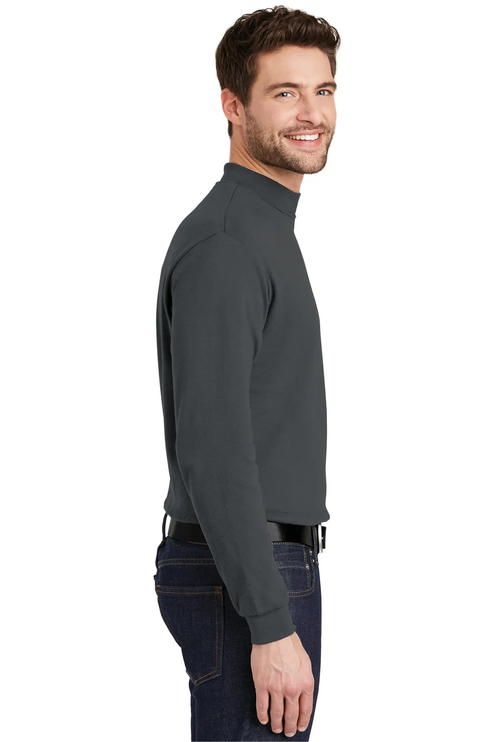 Port Authority Mens Long Sleeve Mock Neck T-Shirt - Steel Grey