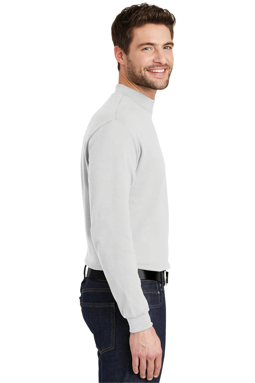 Port Authority Mens Long Sleeve Mock Neck T-Shirt - White
