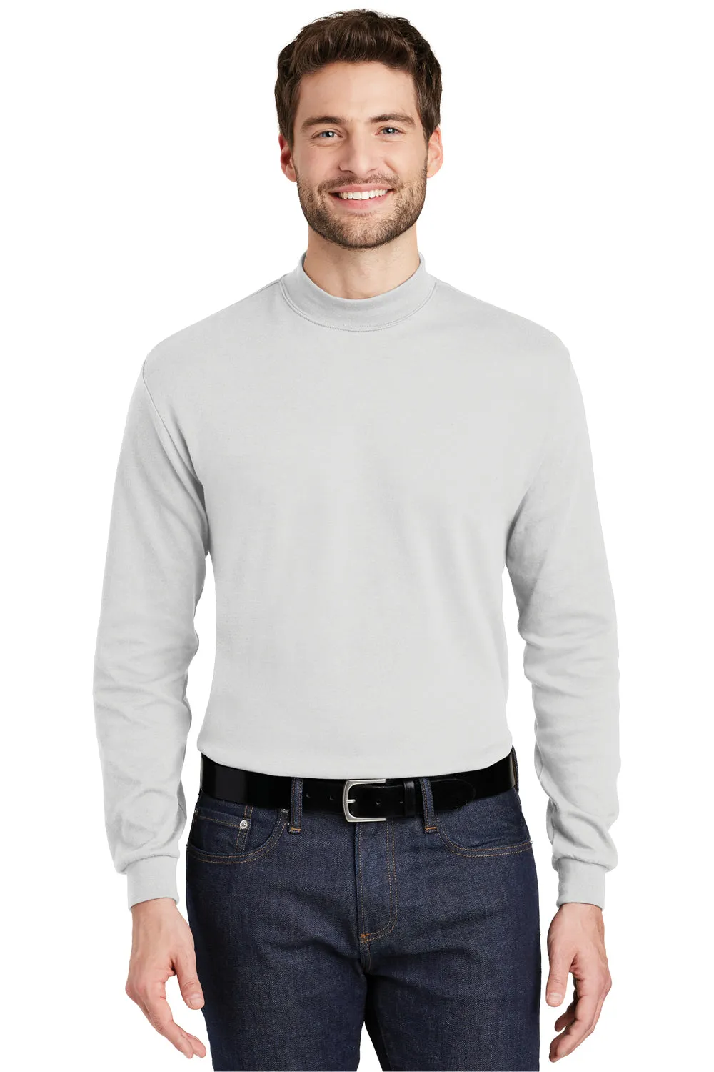 Port Authority Mens Long Sleeve Mock Neck T-Shirt - White