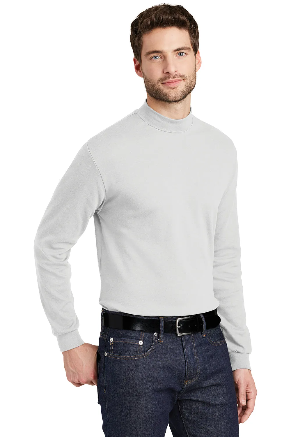 Port Authority Mens Long Sleeve Mock Neck T-Shirt - White
