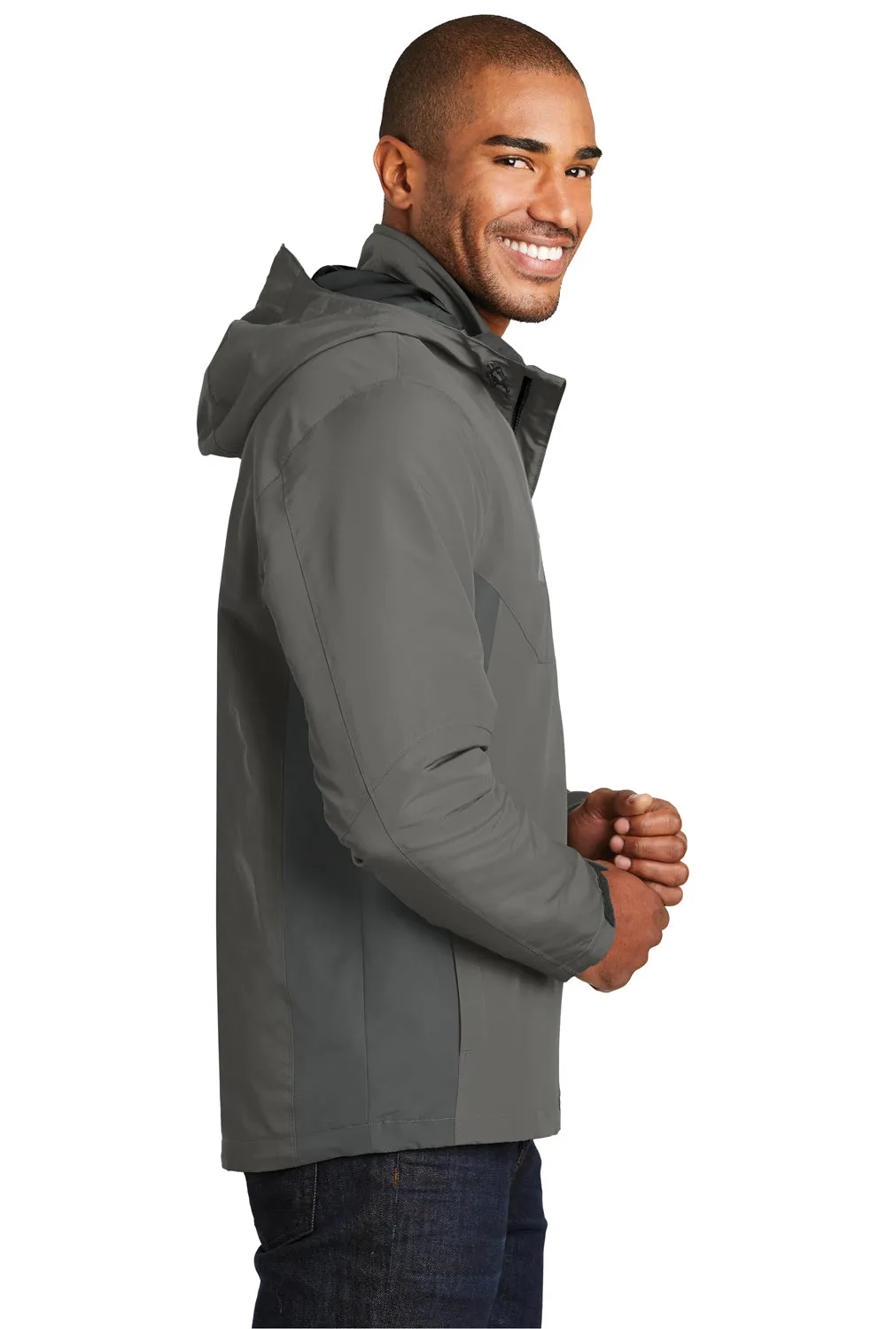 Port Authority Mens Merge 3-in-1 Wind & Water Full Zip Hooded Jacket - Rogue Grey/Steel Grey