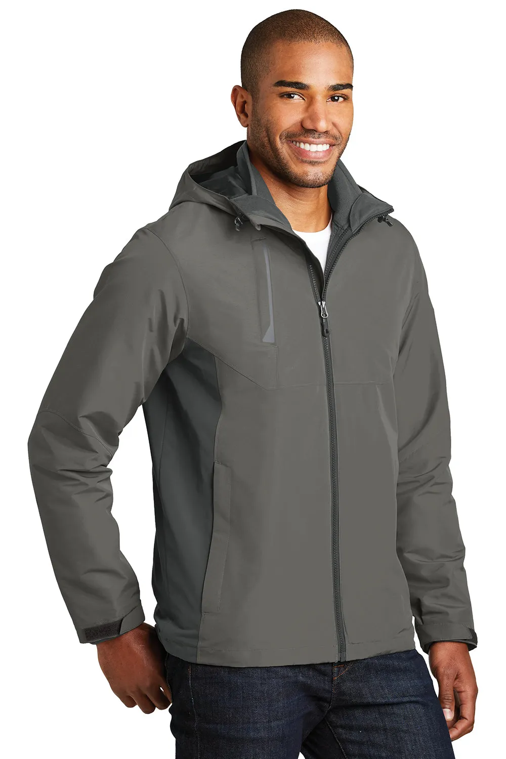 Port Authority Mens Merge 3-in-1 Wind & Water Full Zip Hooded Jacket - Rogue Grey/Steel Grey