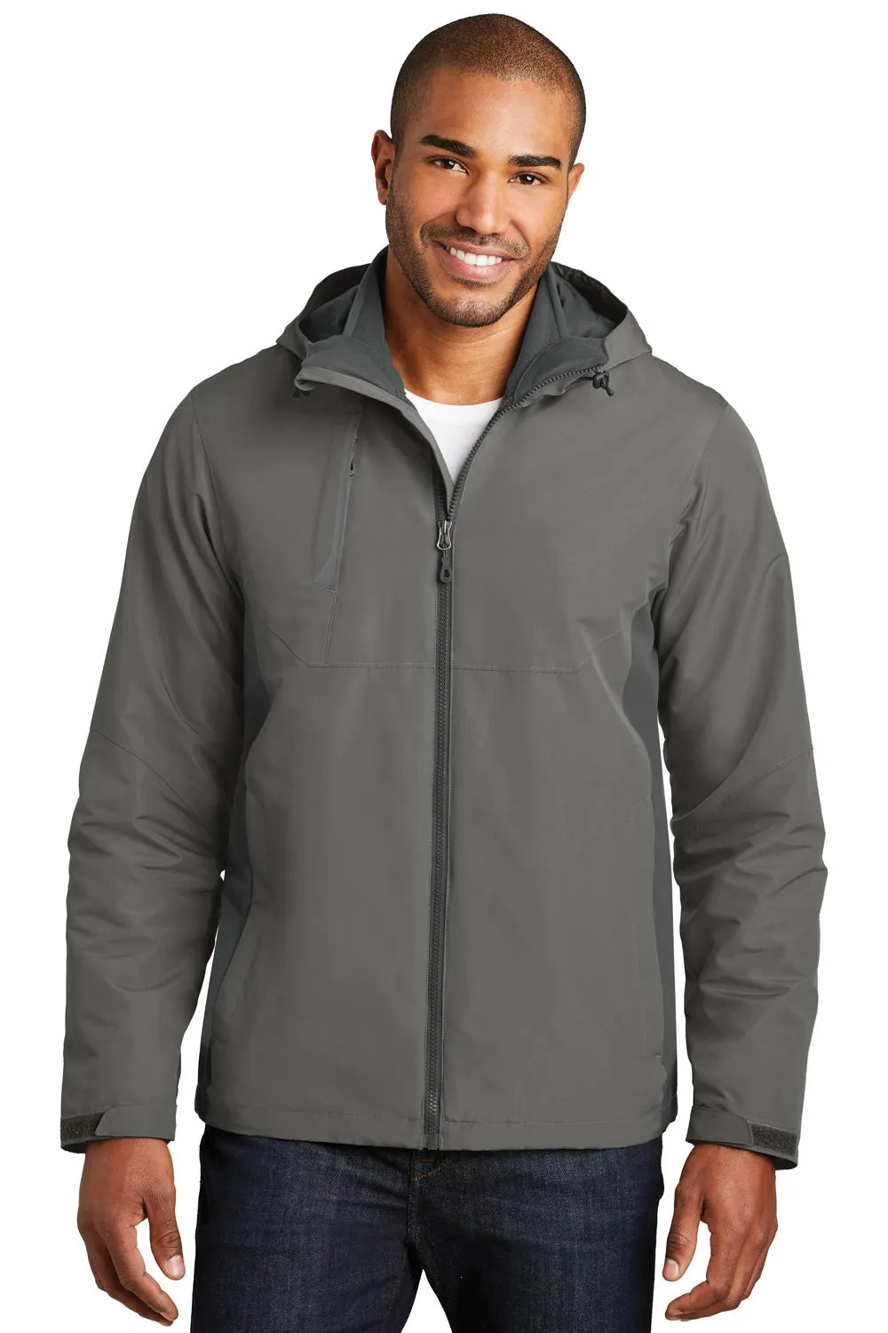 Port Authority Mens Merge 3-in-1 Wind & Water Full Zip Hooded Jacket - Rogue Grey/Steel Grey