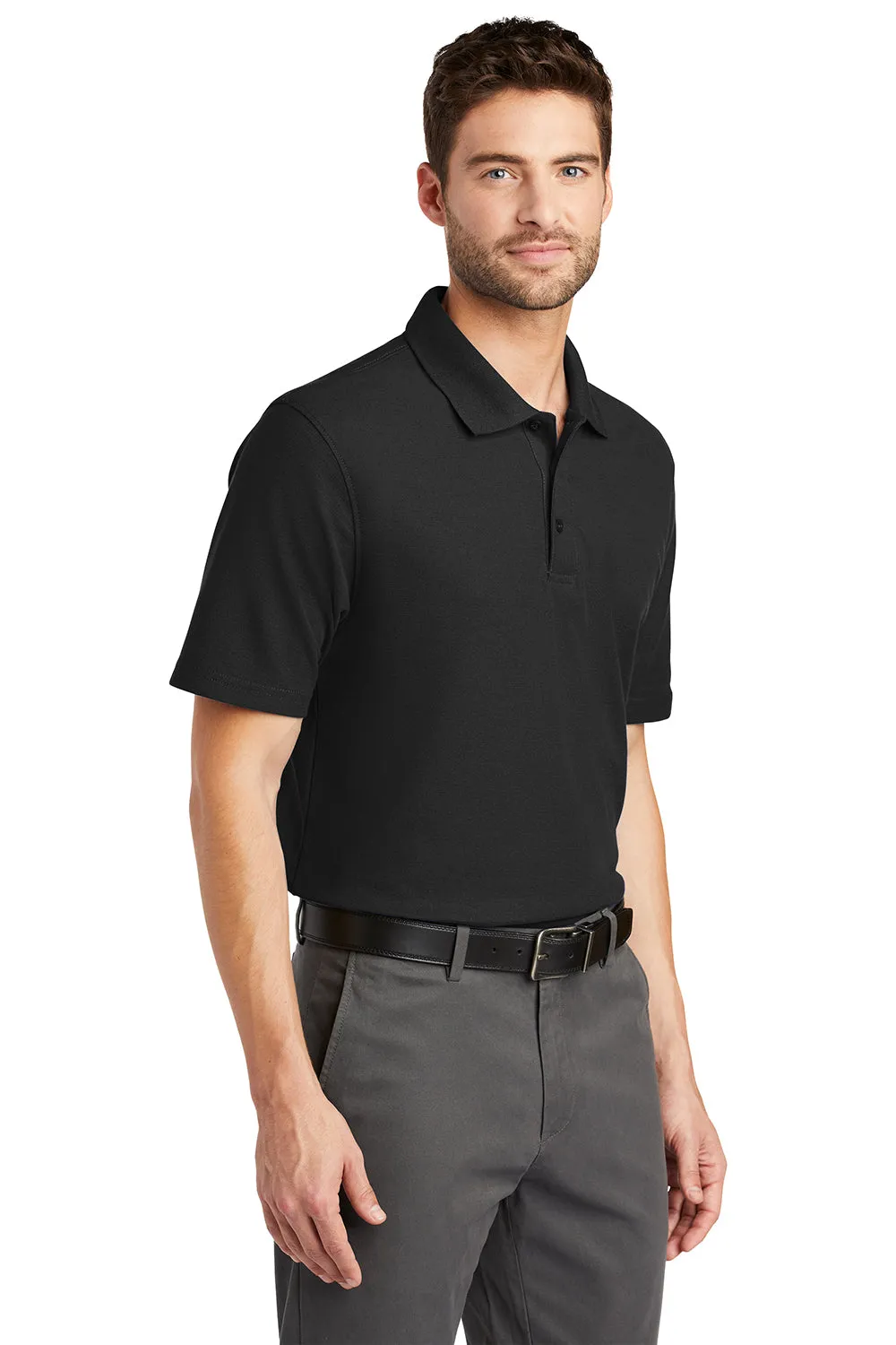Port Authority Mens Moisture Wicking Short Sleeve Polo Shirt - Black