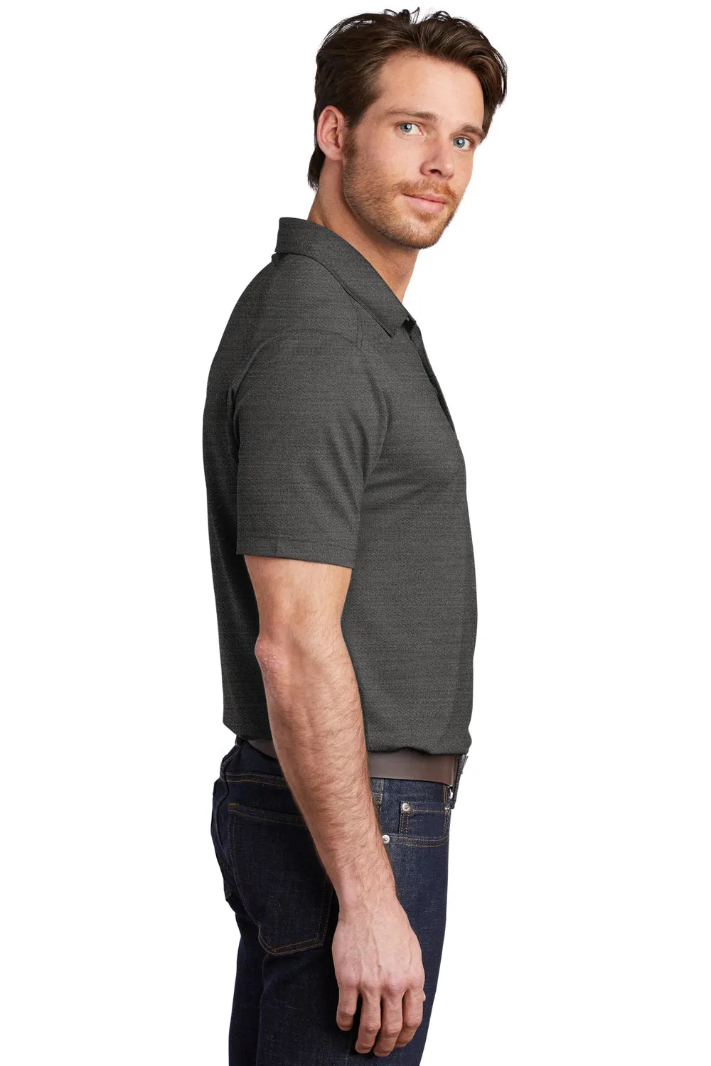 Port Authority Mens Moisture Wicking Short Sleeve Polo Shirt - Black/Thunder Grey