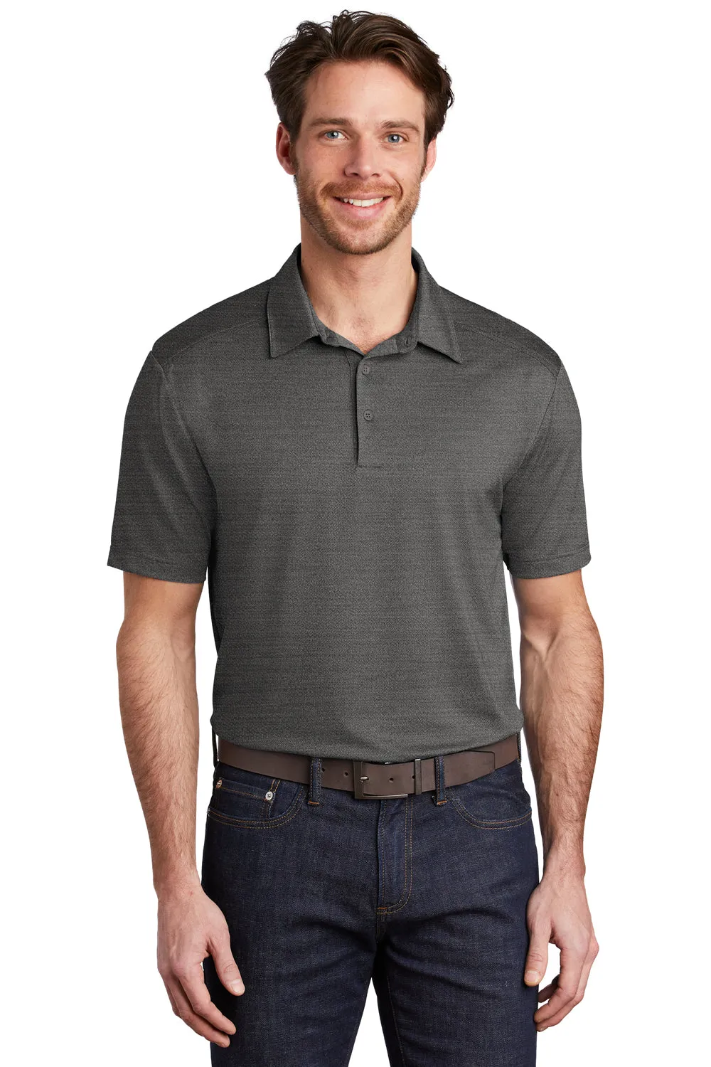 Port Authority Mens Moisture Wicking Short Sleeve Polo Shirt - Black/Thunder Grey