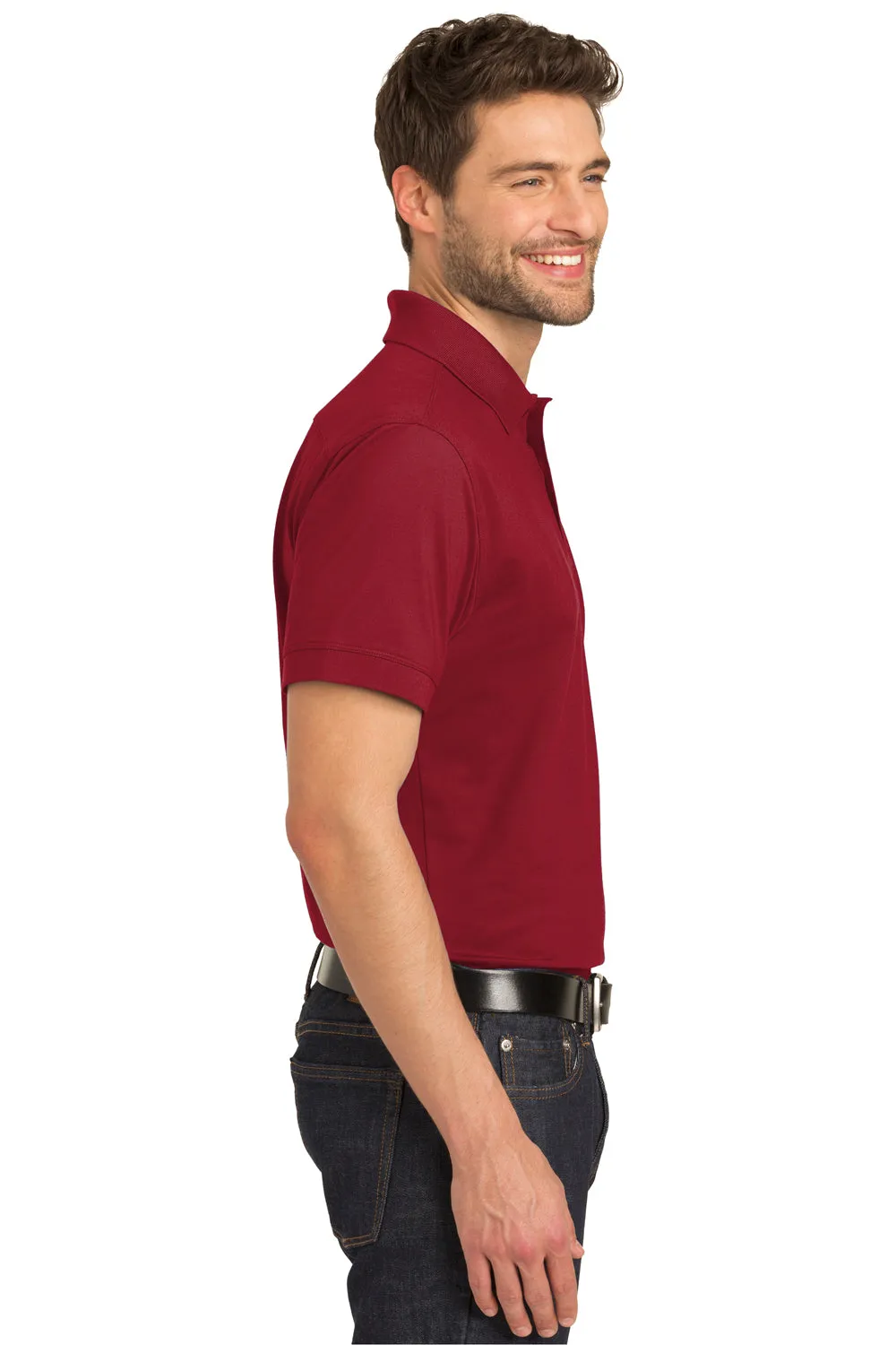 Port Authority Mens Moisture Wicking Short Sleeve Polo Shirt - Chili Red - Closeout