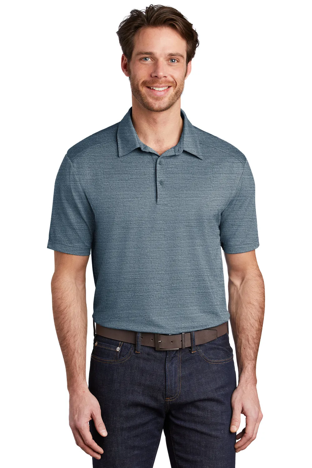Port Authority Mens Moisture Wicking Short Sleeve Polo Shirt - Regatta Blue/Gusty Grey