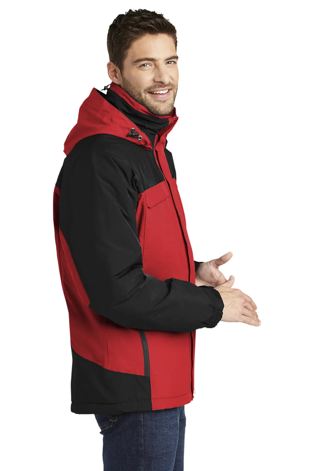 Port Authority Mens Nootka Waterproof Full Zip Hooded Jacket - Engine Red/Black