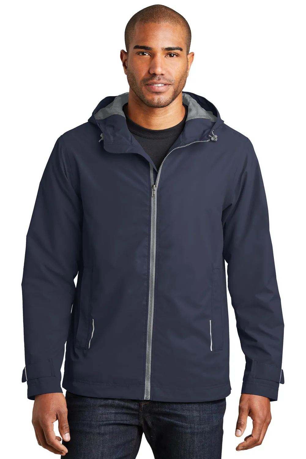 Port Authority Mens Northwest Slicker Waterproof Full Zip Hooded Jacket - Navy Blue