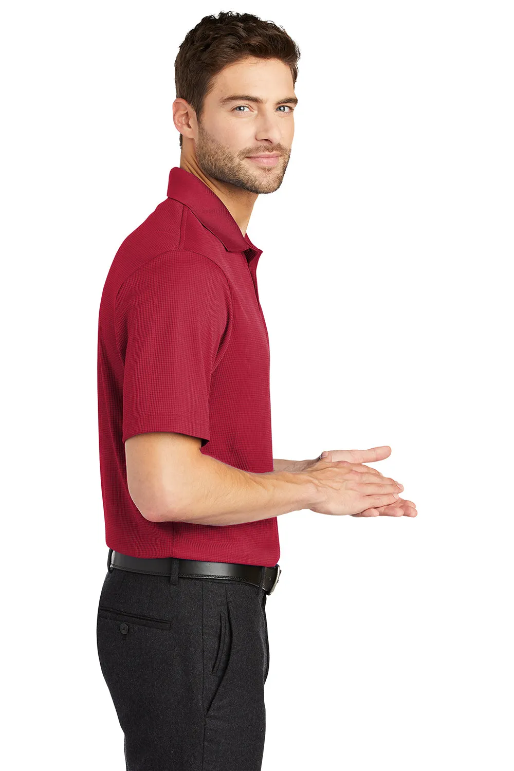 Port Authority Mens Performance Moisture Wicking Short Sleeve Polo Shirt - Rich Red