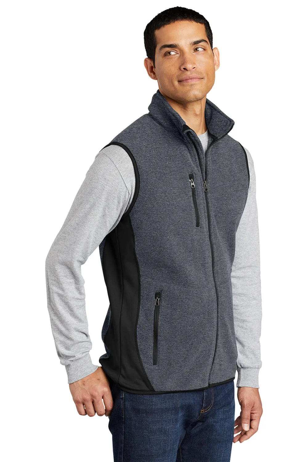 Port Authority Mens R-Tek Pro Pill Resistant Fleece Full Zip Vest - Heather Charcoal Grey/Black