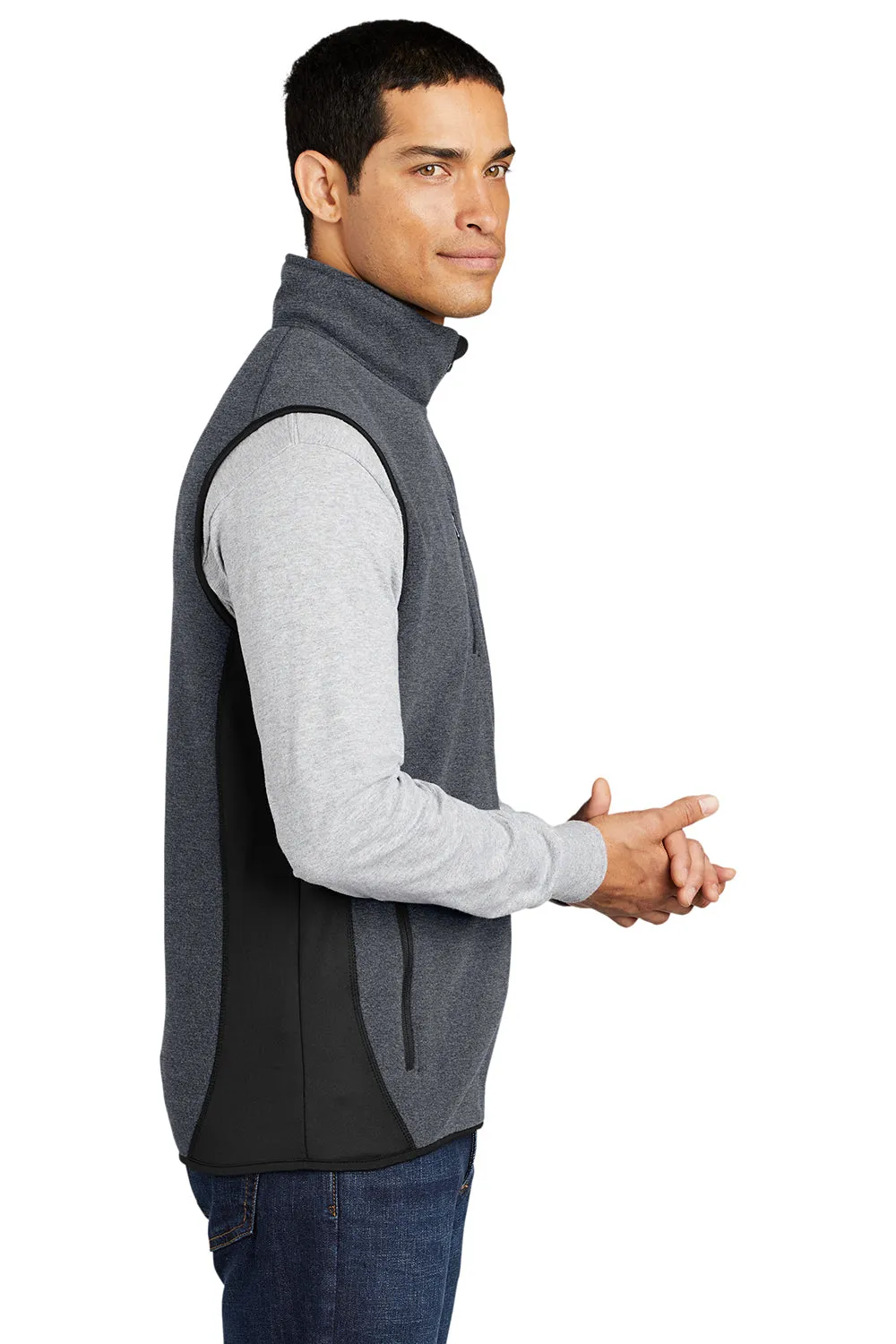 Port Authority Mens R-Tek Pro Pill Resistant Fleece Full Zip Vest - Heather Charcoal Grey/Black