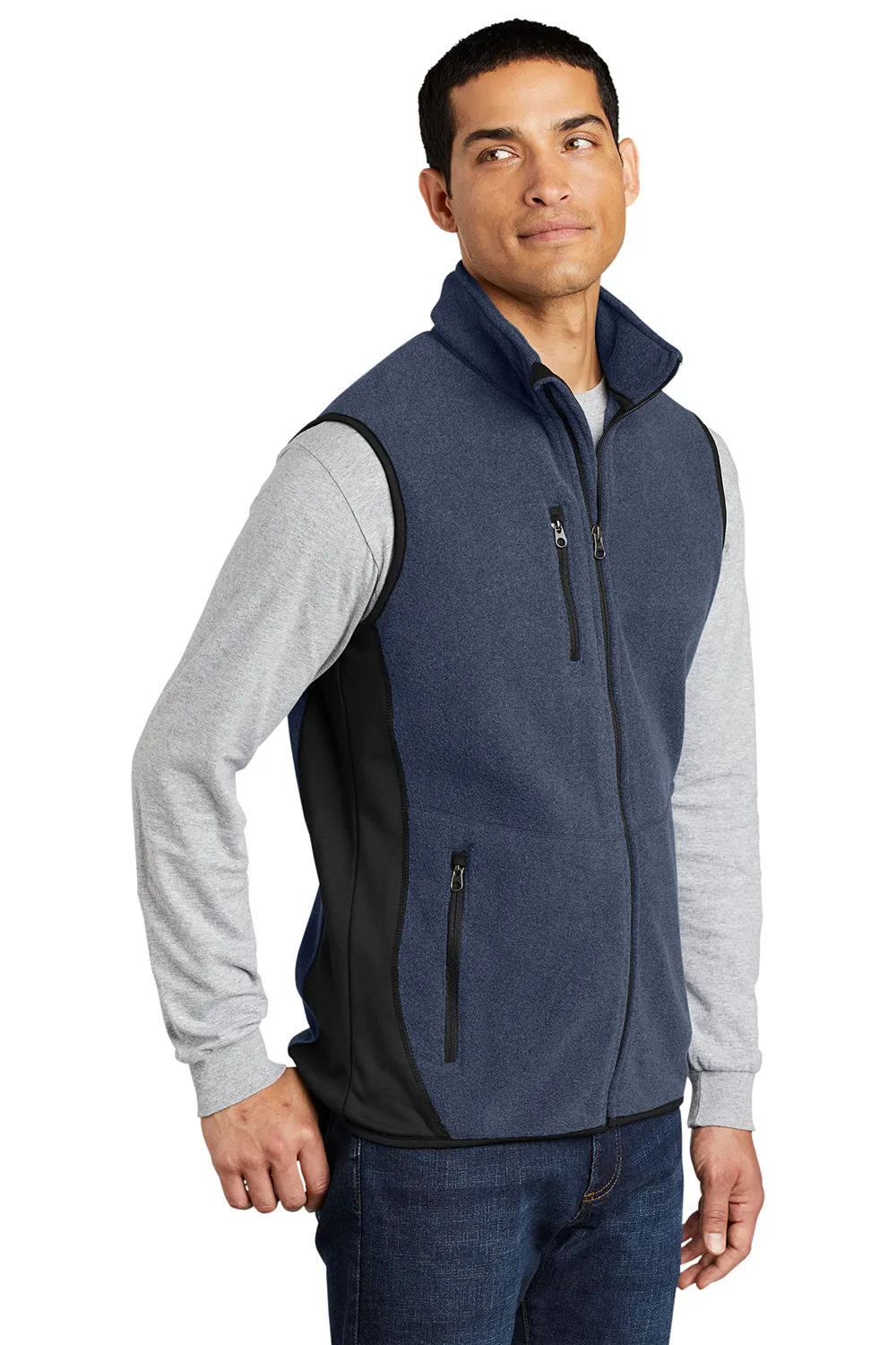 Port Authority Mens R-Tek Pro Pill Resistant Fleece Full Zip Vest - Heather Navy Blue/Black
