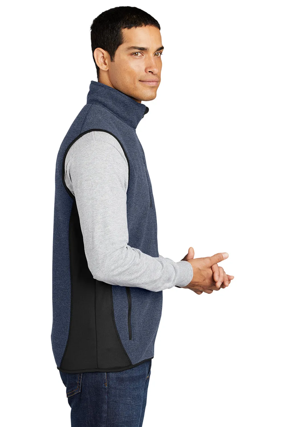 Port Authority Mens R-Tek Pro Pill Resistant Fleece Full Zip Vest - Heather Navy Blue/Black