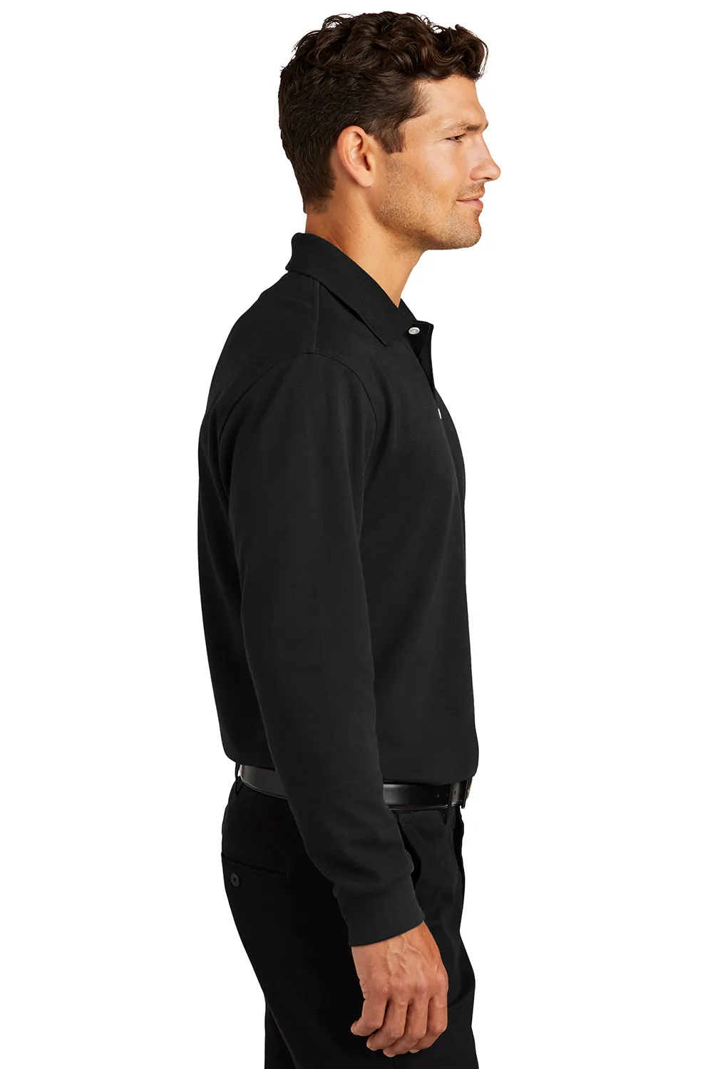 Port Authority Mens Rapid Dry Moisture Wicking Long Sleeve Polo Shirt - Black