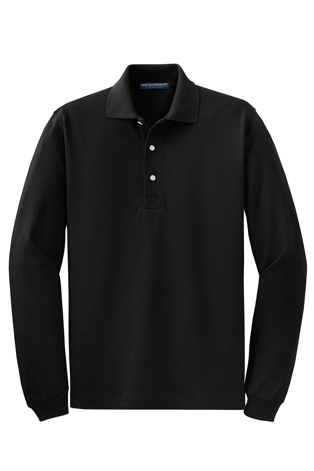 Port Authority Mens Rapid Dry Moisture Wicking Long Sleeve Polo Shirt - Black