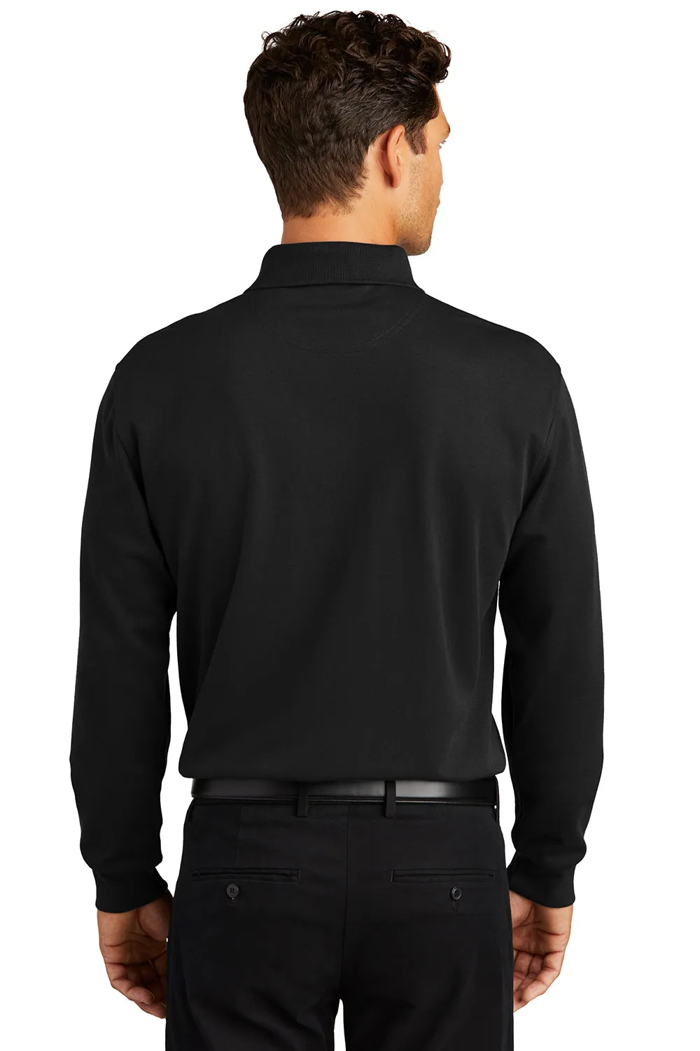 Port Authority Mens Rapid Dry Moisture Wicking Long Sleeve Polo Shirt - Black