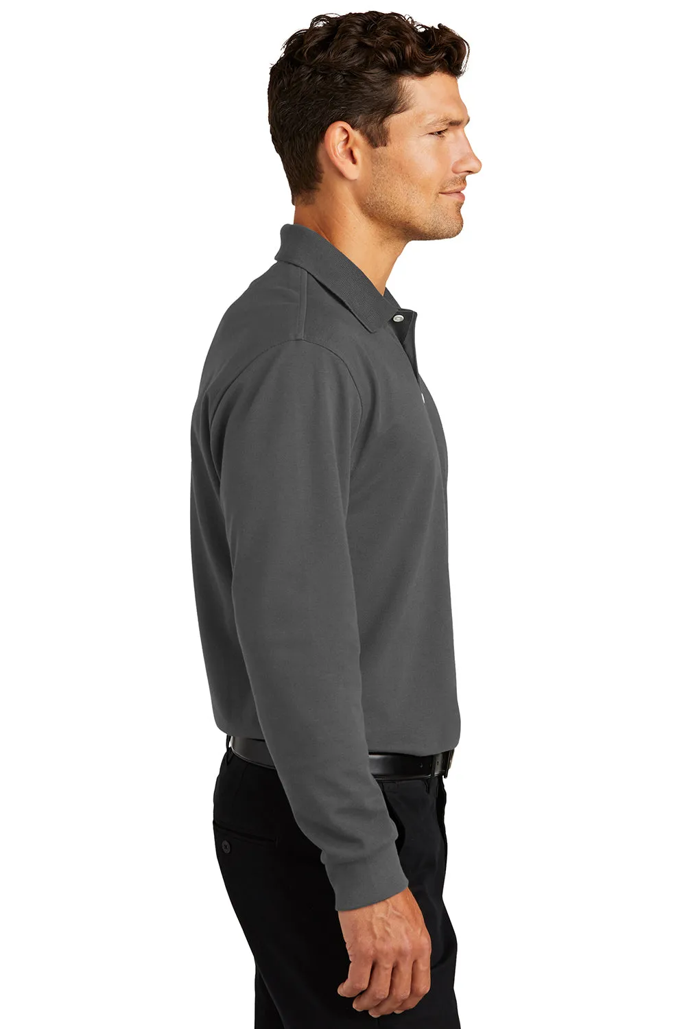Port Authority Mens Rapid Dry Moisture Wicking Long Sleeve Polo Shirt - Charcoal Grey