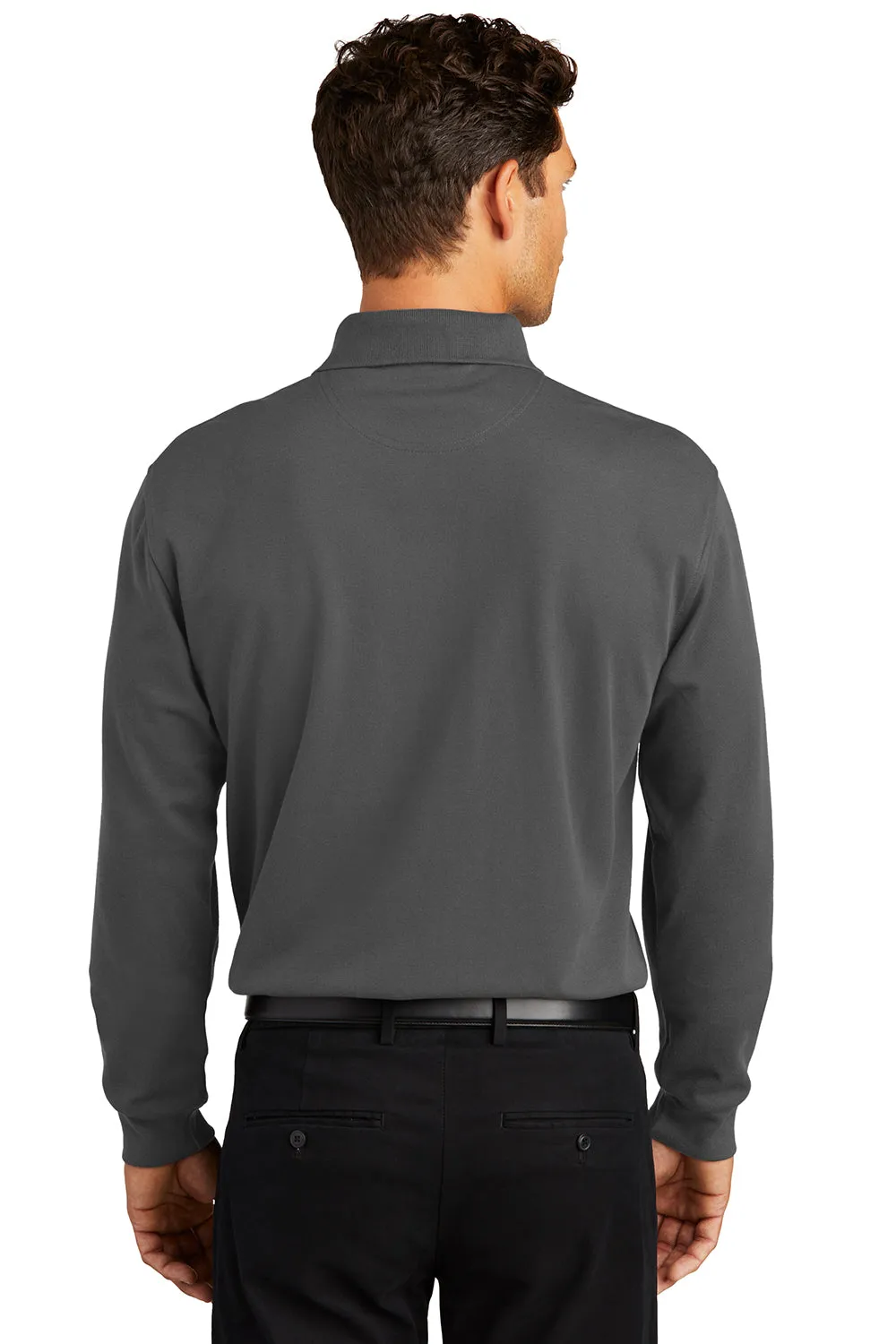 Port Authority Mens Rapid Dry Moisture Wicking Long Sleeve Polo Shirt - Charcoal Grey