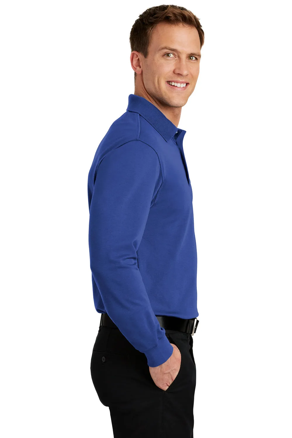 Port Authority Mens Rapid Dry Moisture Wicking Long Sleeve Polo Shirt - Royal Blue - Closeout