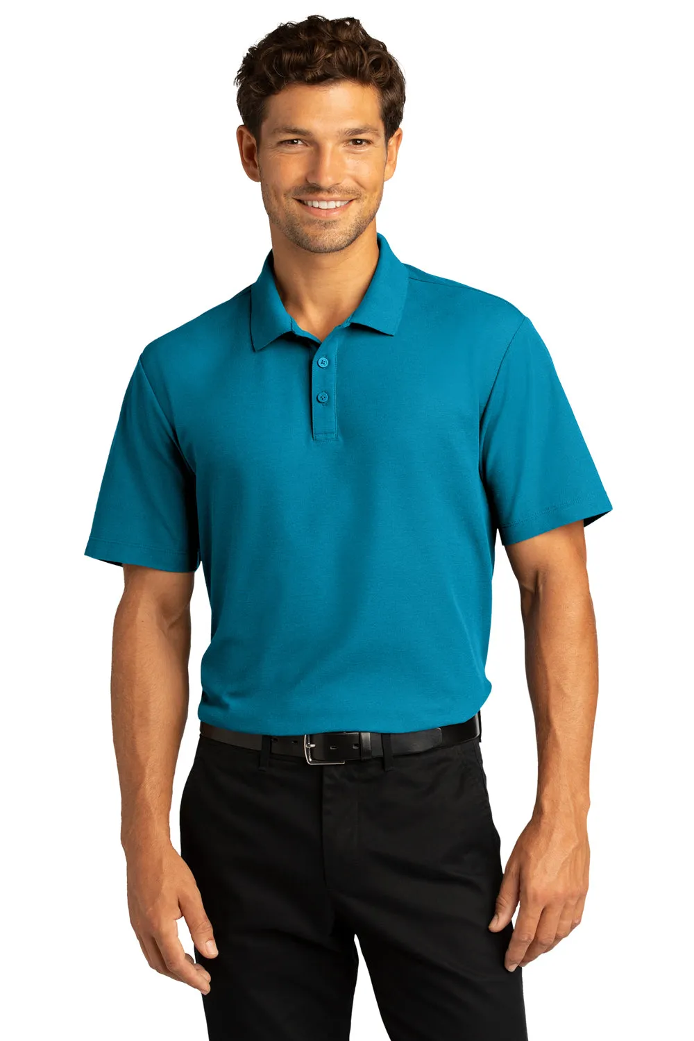 Port Authority Mens React SuperPro Snag Resistant Short Sleeve Polo Shirt - Parcel Blue - Closeout